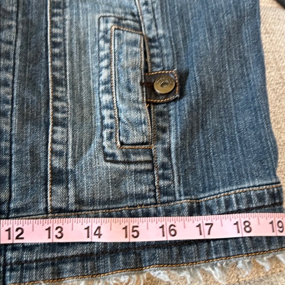 ONE WORLD DENIM ZIP UP FOUR FRONT BUTTONED POCKETS DISSTRESSED HEM SZ XL - Picture 12 of 13